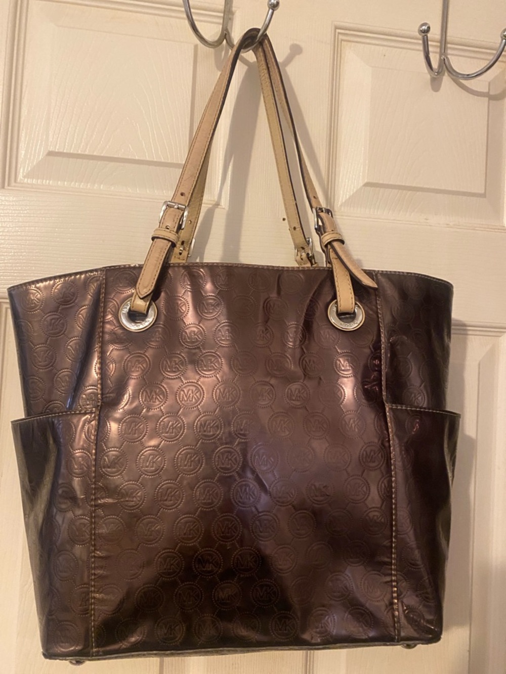 Michael Kors Metallic Brown Logo Tote with Cream Straps